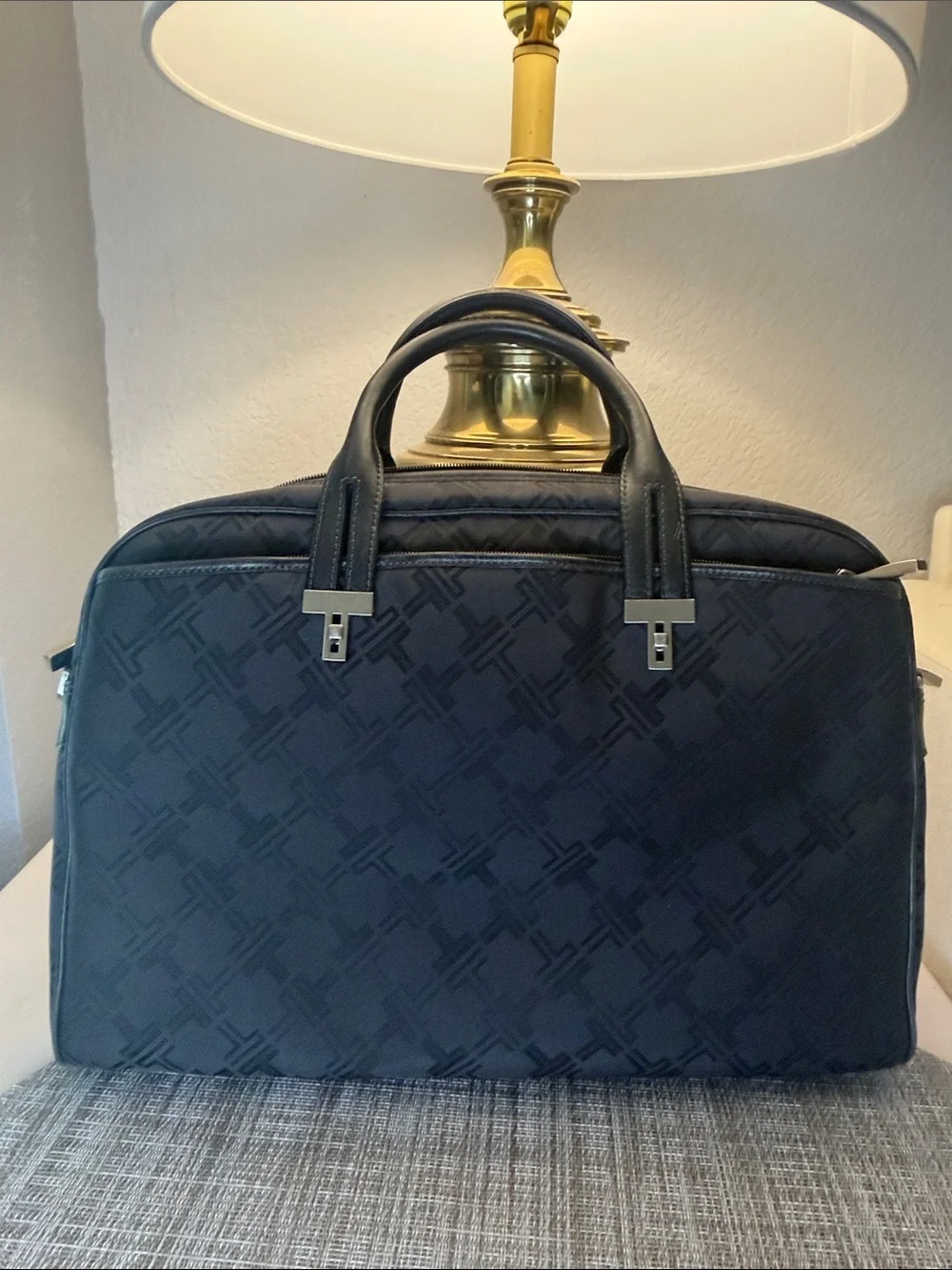 Tumi Black Monogram Nylon Laptop Briefcase
